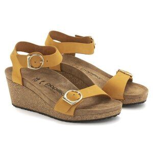 Birkenstock Shoes Papillio Soley Apricot Nubuck Leather Wedge Sandals